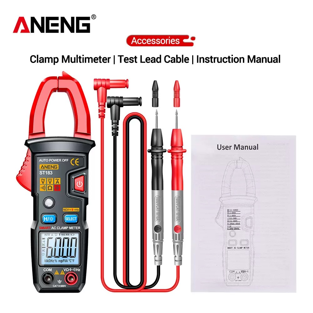 Aneng PN200 Цифровой зажим MELTIMER MULTIMETER AMMETER 4000 CONTS DC/AC 600A ТЕКА TECARTAGE CAR CAR HZ емкость NCV Тест OHM